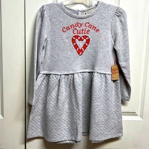 Magical Season Gray Red Candy Cane Cutie Girls Christmas Dress Child Size M NWT